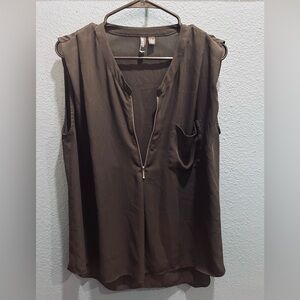 Sheer Black Top with Deep V Zippered Chest